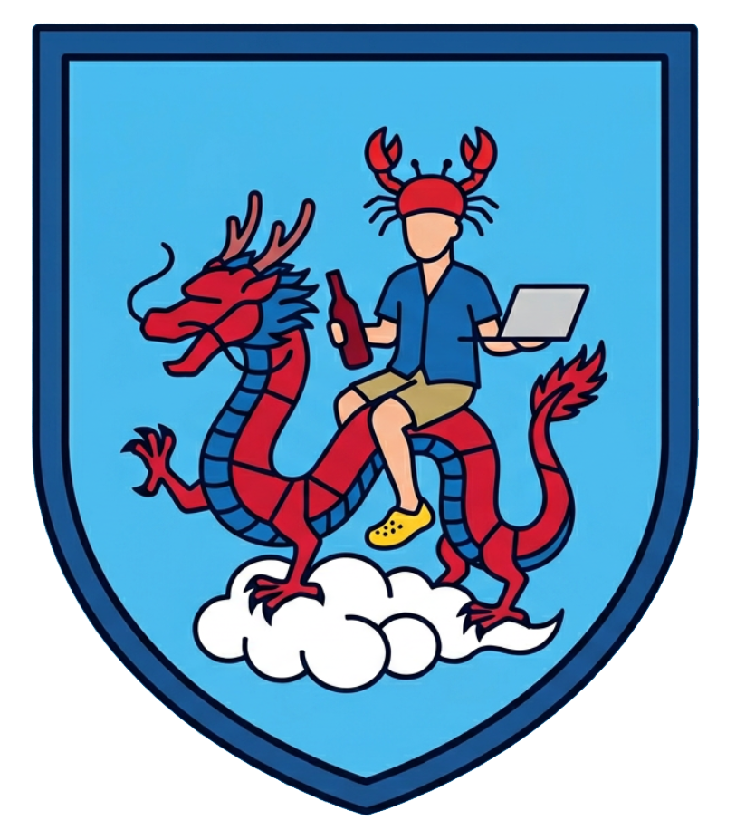 Герб: всадник на драконе с ноутбуком